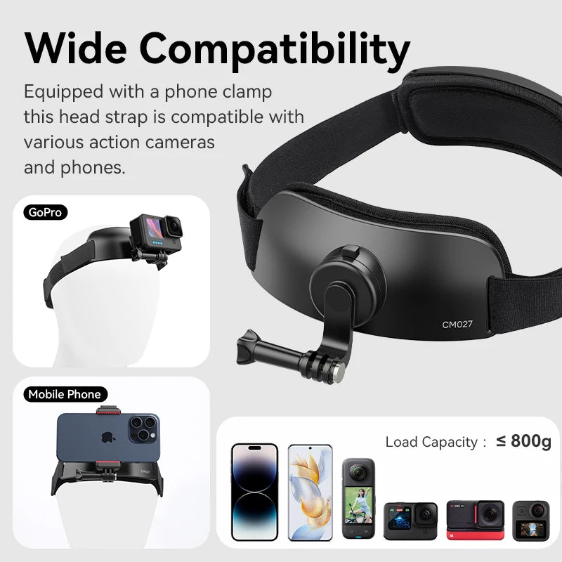 Ulanzi Head Strap Mount for Action Camera Smartphone Gopro 12 11 10 9 8 7