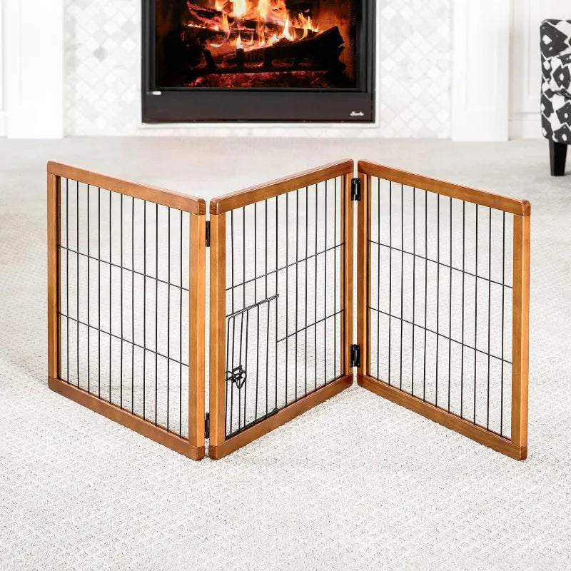 Wide 3 Panel Premium Wooden Pet Gate