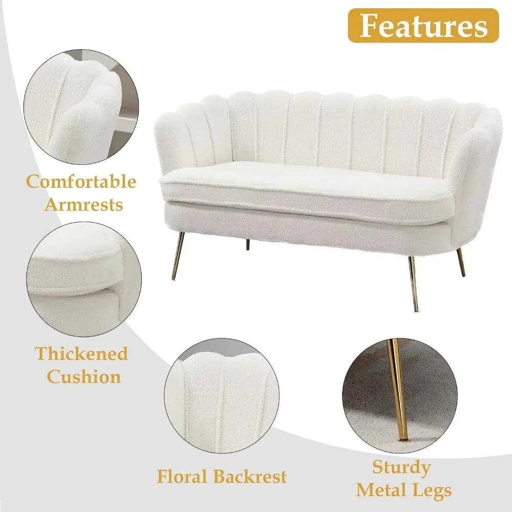 2 seater Sofa with Flower Backrest and Gold Metal Legs