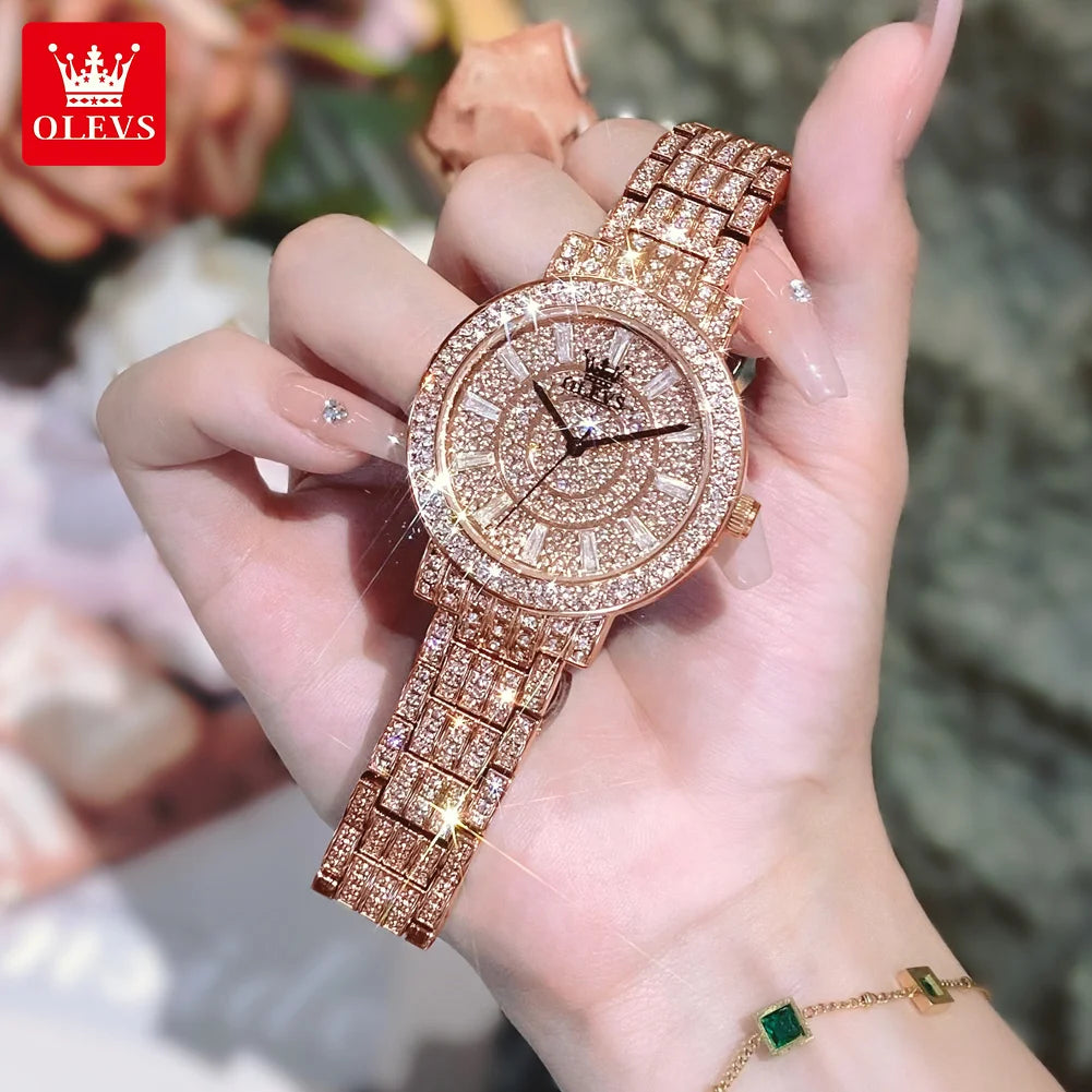 OLEVS Brand Women's Elegant Diamond Stainless Steel Waterproof Quartz Watch