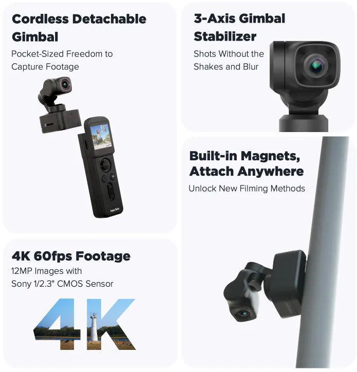 FeiyuTech Pocket 3 Kit Cordless Detachable 3-Axis Stabilizer Gimbal Camera 4K60fps