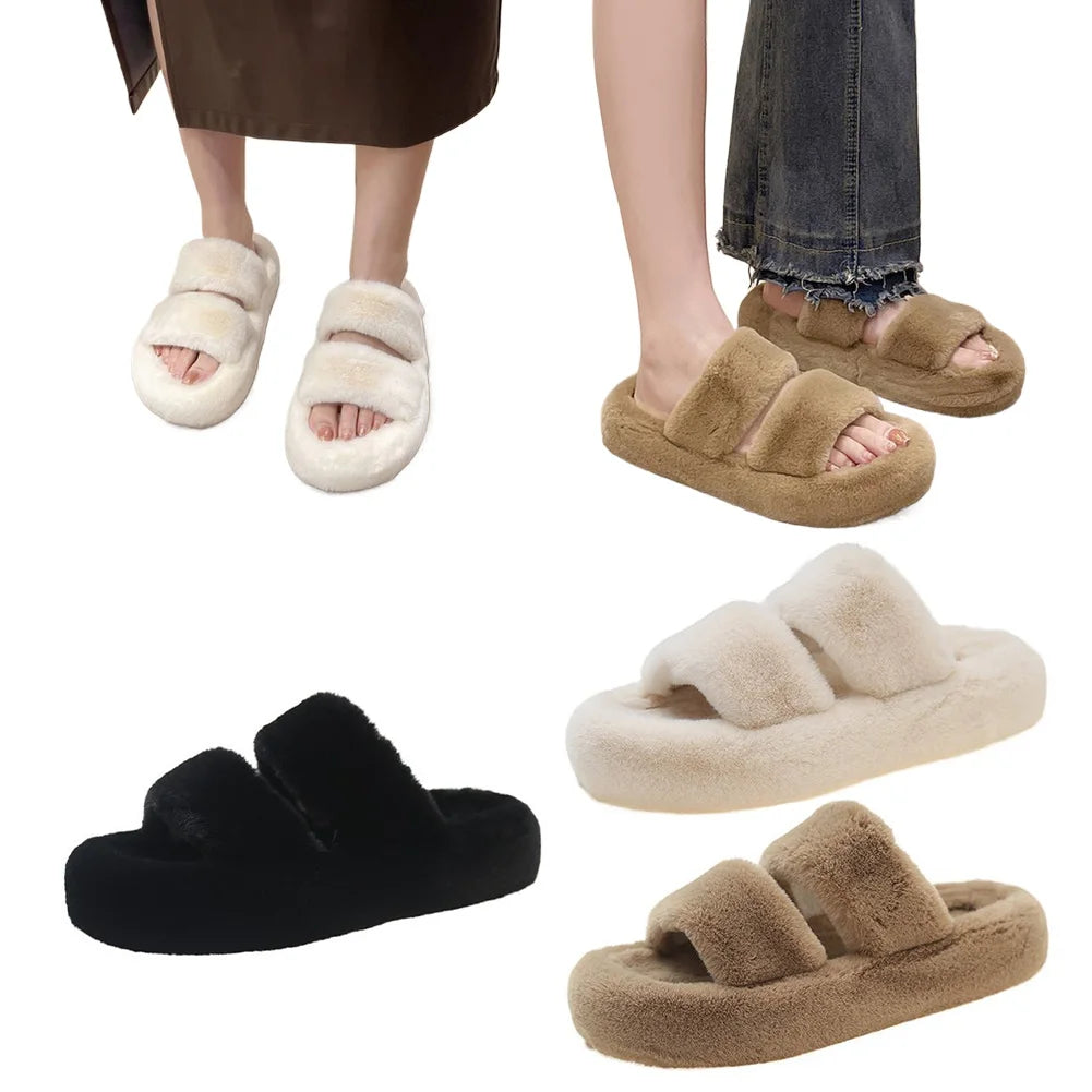 WomensTwo Band Plush House Slippers