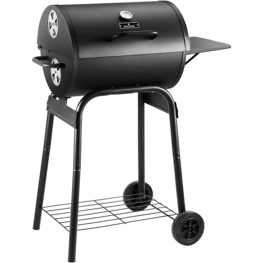 Outdoor Barrel Charcoal Grill with Side Table