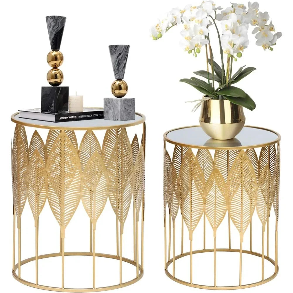 2 End Tables Gold Nesting Side Nightstands