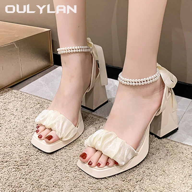 Comfortable Pearl Chunky Heel Sandals