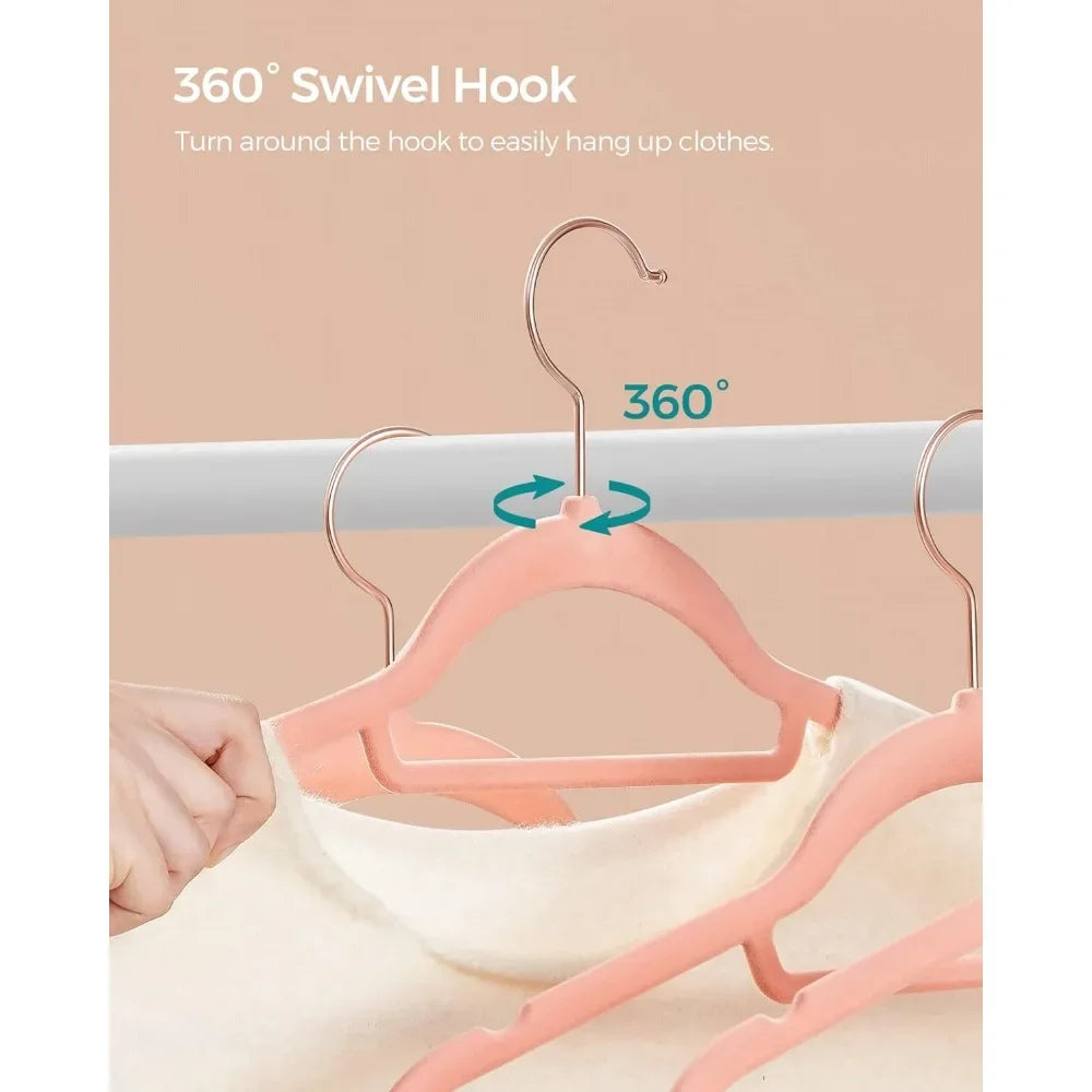 Set of 50 Non-Slip Clothes Hangers with Rose Gold Swivel Hook