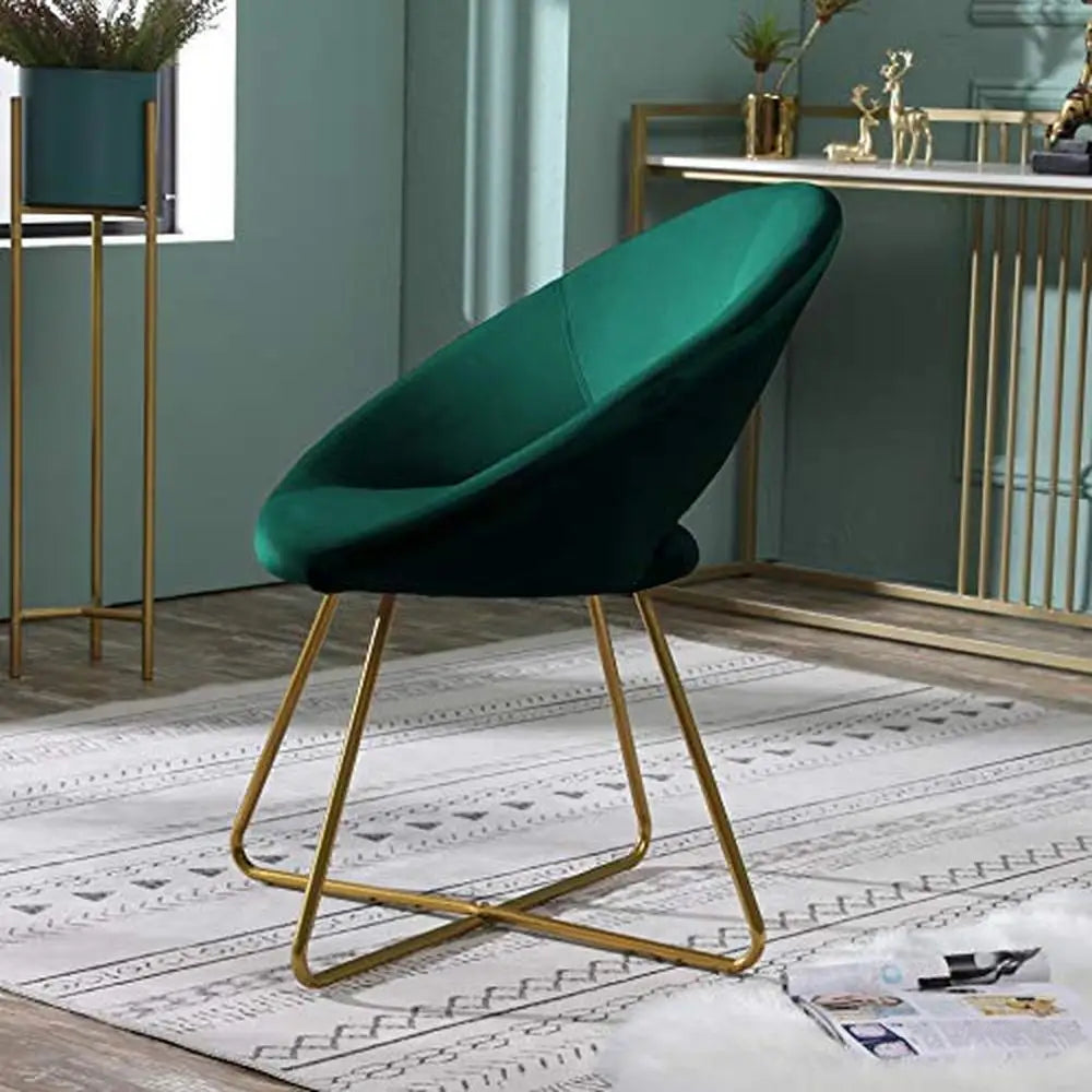 Green Velvet Accent Chair with Curved Back and Gold Tone Base