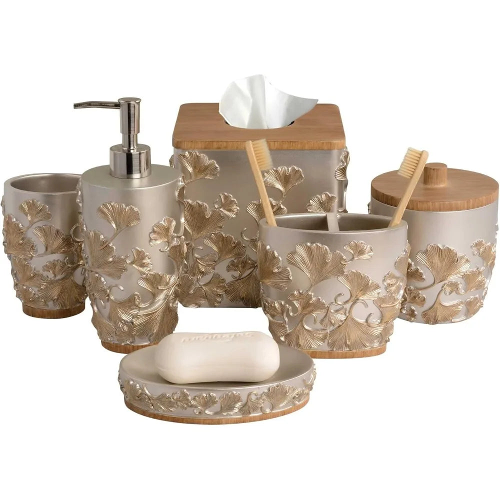 Silver Gold Set of 6 Piece Bath Vanity Decor