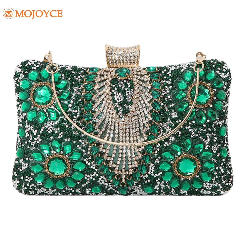 Green Jeweled Tassel Women's Evening Small Clutch Bag