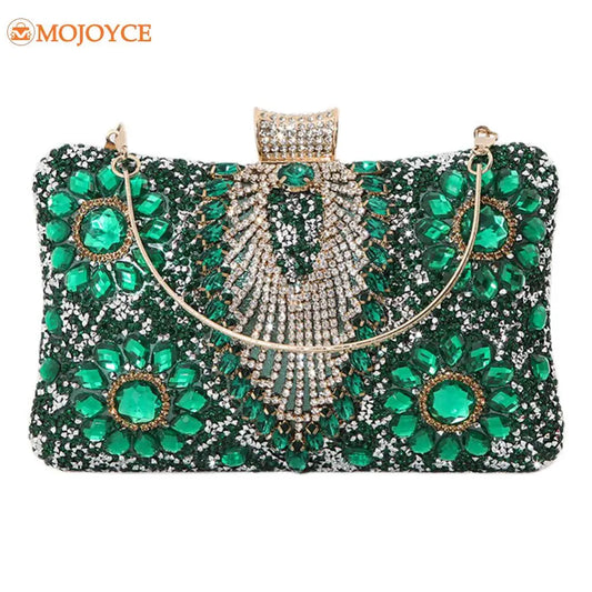 Green Jeweled Tassel Women's Evening Small Clutch Bag